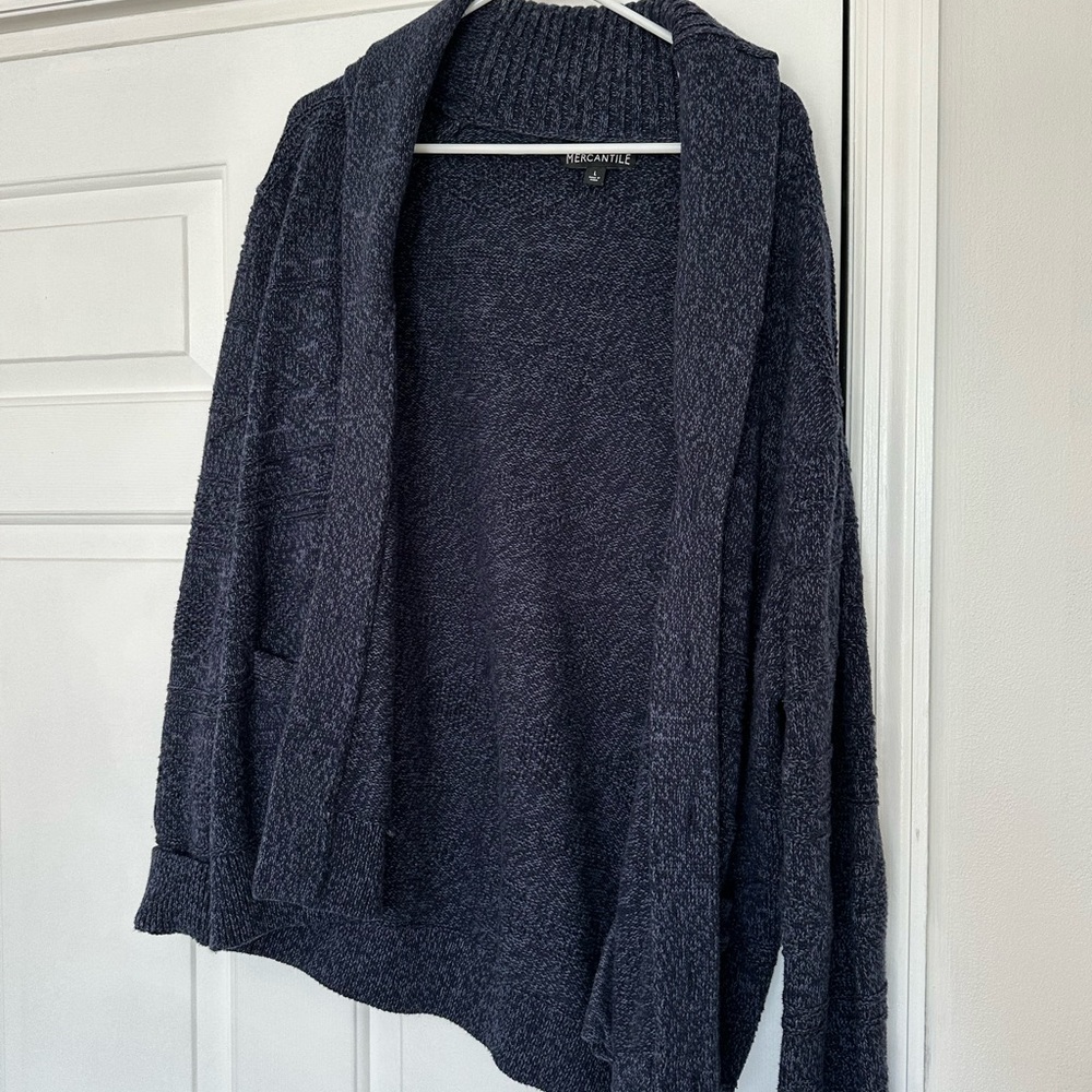 Navy Blue Men’s Knit Cardigan Sweater- Large